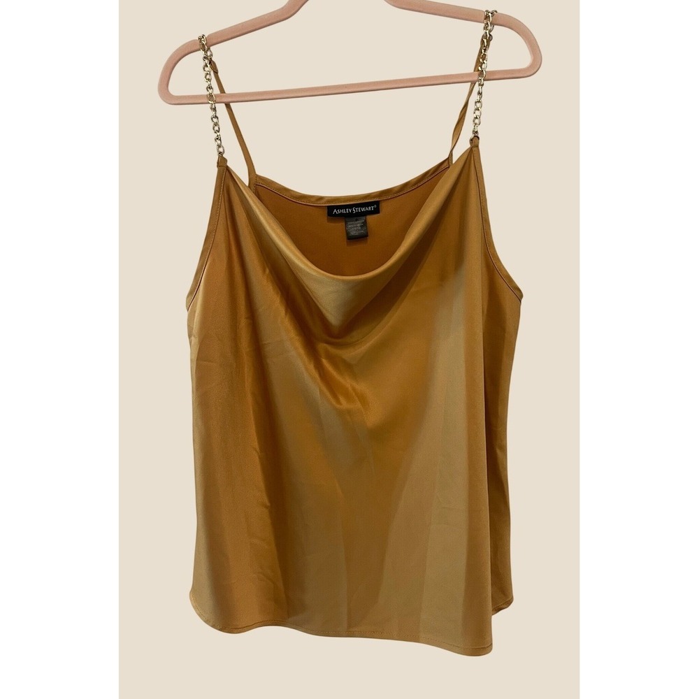Ashley Stewart Cami Top Women 14/16 Gold Chain Strap Cowl Neck 1652